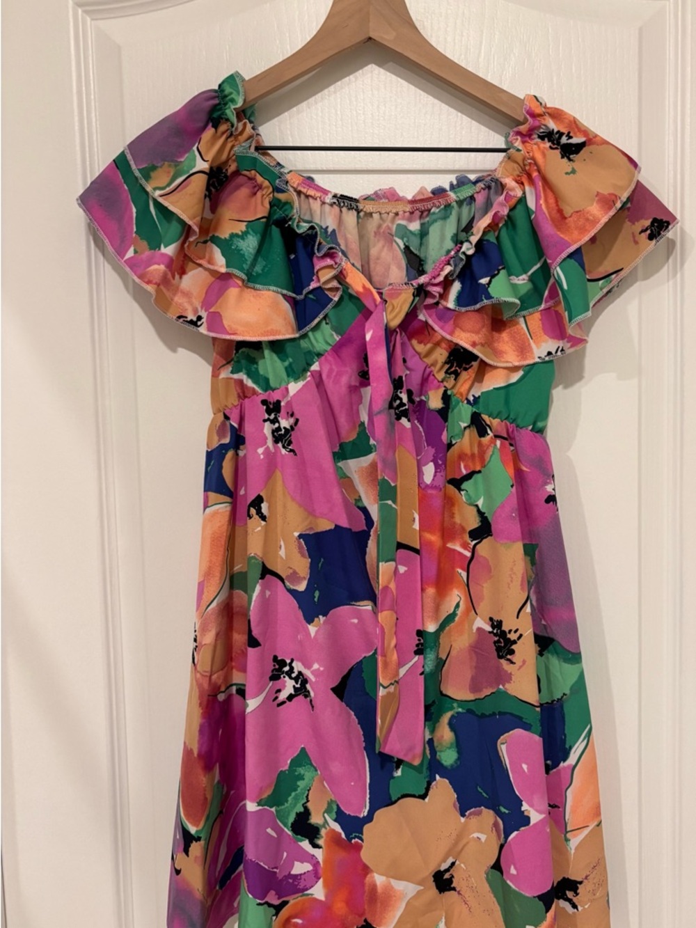 Colorful Floral Off-Shoulder Summer Dress